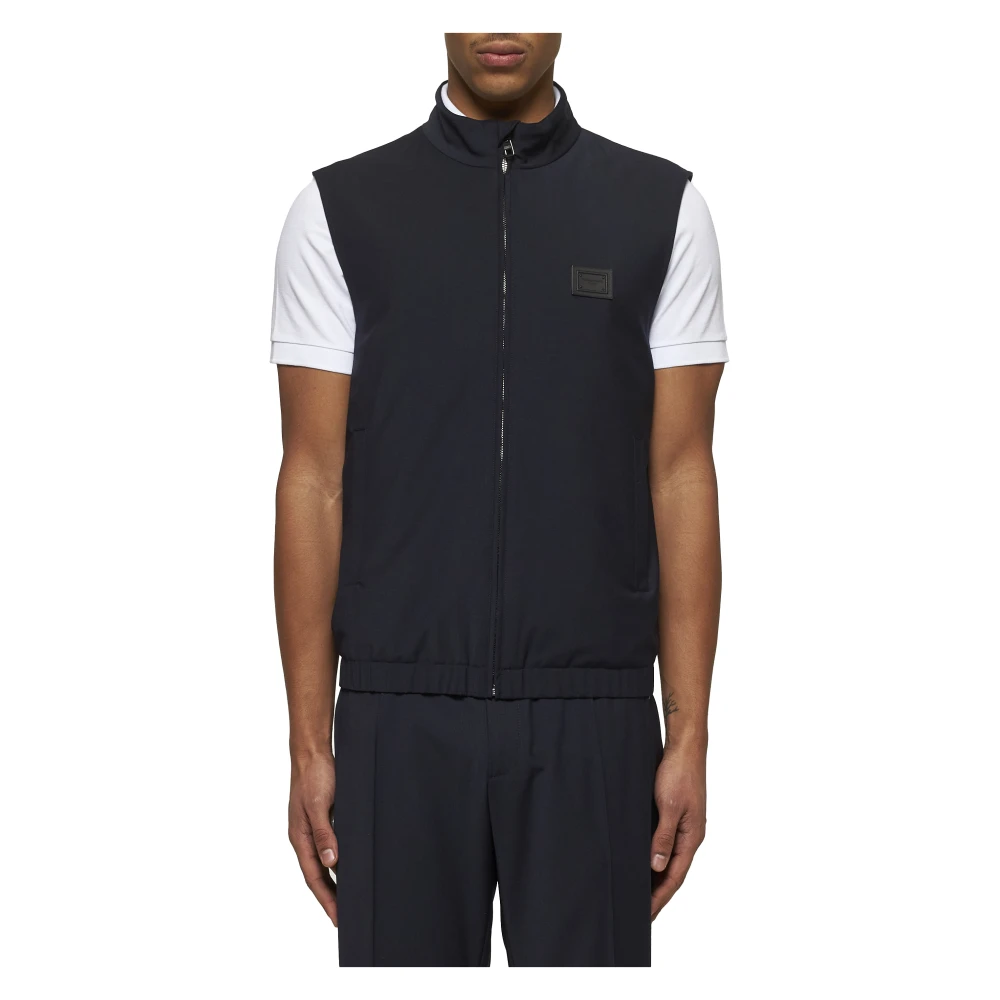 Dolce & Gabbana Blauwe Wollen Blend Rits Jas Blue Heren