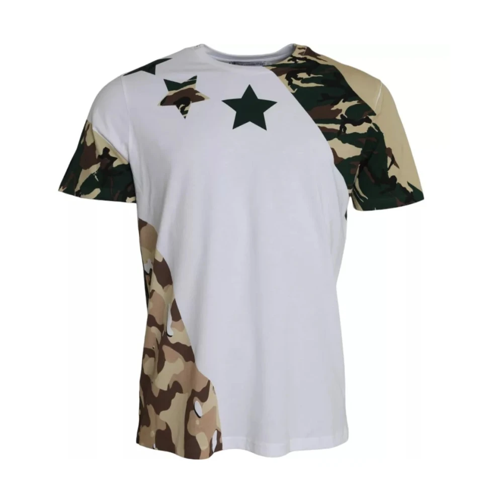 Dolce & Gabbana Camouflage Sterren Ronde Hals Heren T-Shirt White Heren