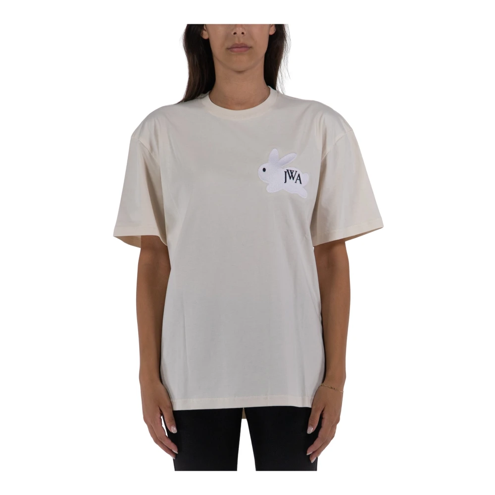 JW Anderson Konijn Borduurwerk Logo T-Shirt Beige Dames