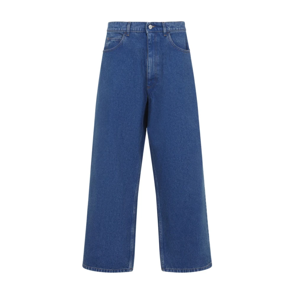Marni Men's Blue Straight Fit Jeans, W34, Ocean Denim Jeans With Logo Patch