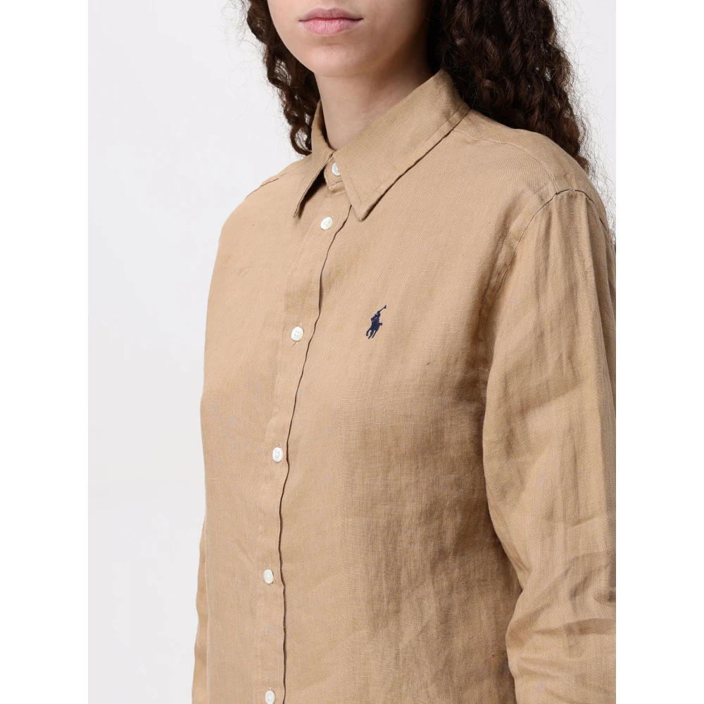 Polo Ralph Lauren Klassieke Katoenen Overhemd voor Mannen Beige Dames