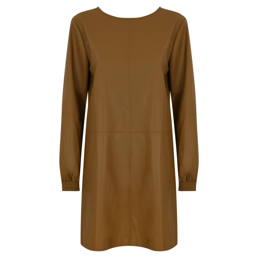 Max Mara Bruine Leren Jurk Lange Mouw Brown Dames