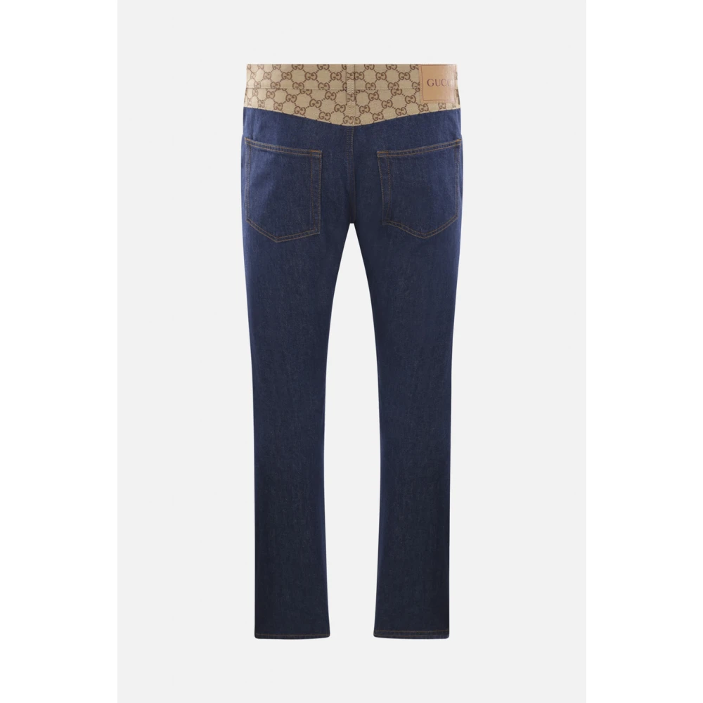 Gucci Blauwe Tapered Jeans met GG Inzet Blue Heren