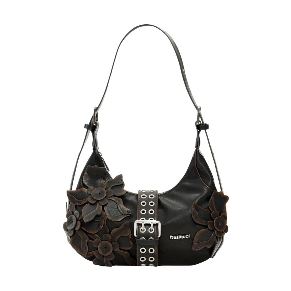 Desigual Donna Marrone Borsa A Mano Con Tracolla E Chiusura A Zip