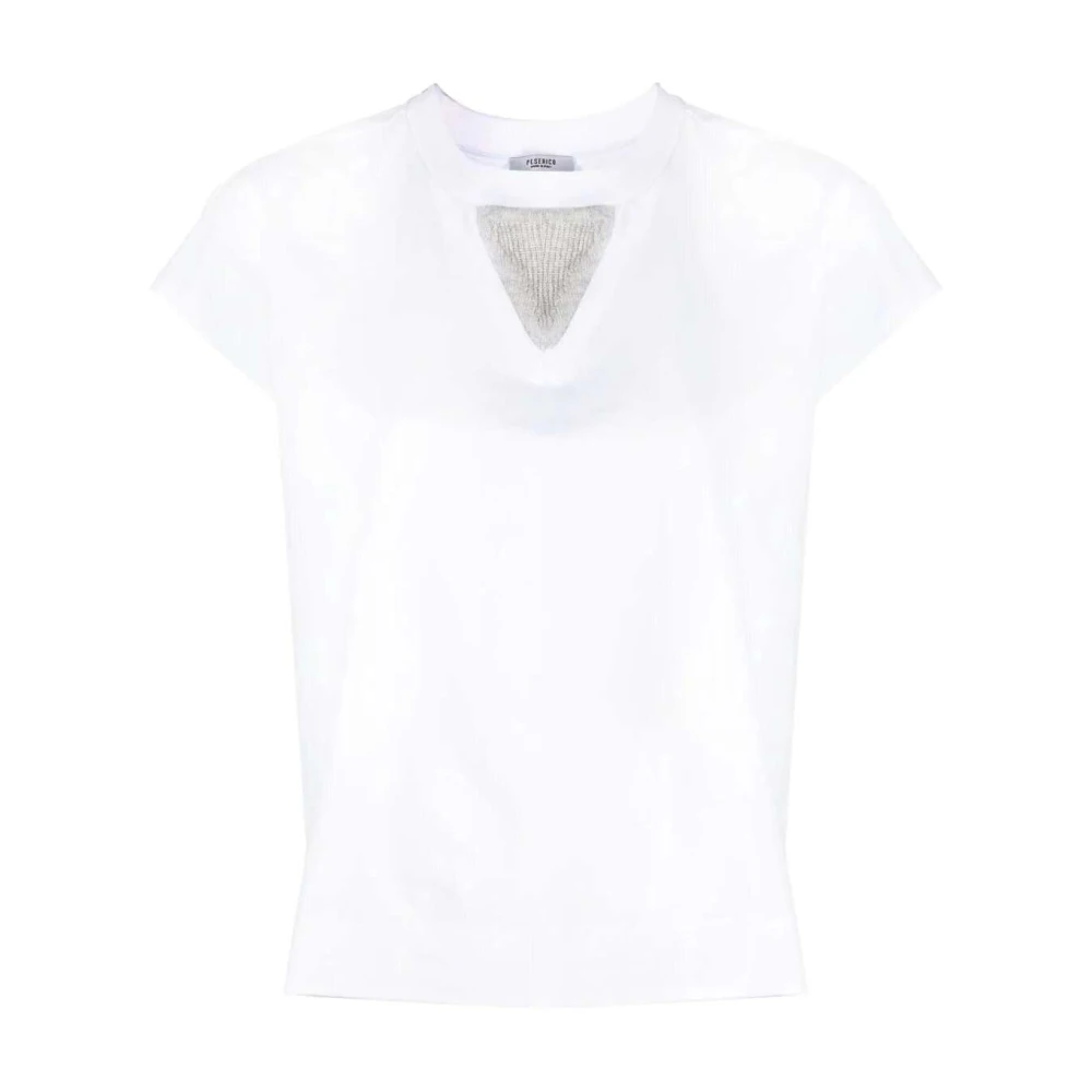 PESERICO Gebreid Paneel Appliqué T-Shirt White Dames