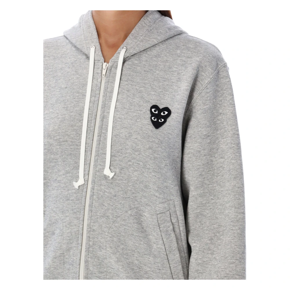 Comme des Garçons Grijze Gebreide Hoodie Met Rits Dubbel-Hart Patch Gray Dames