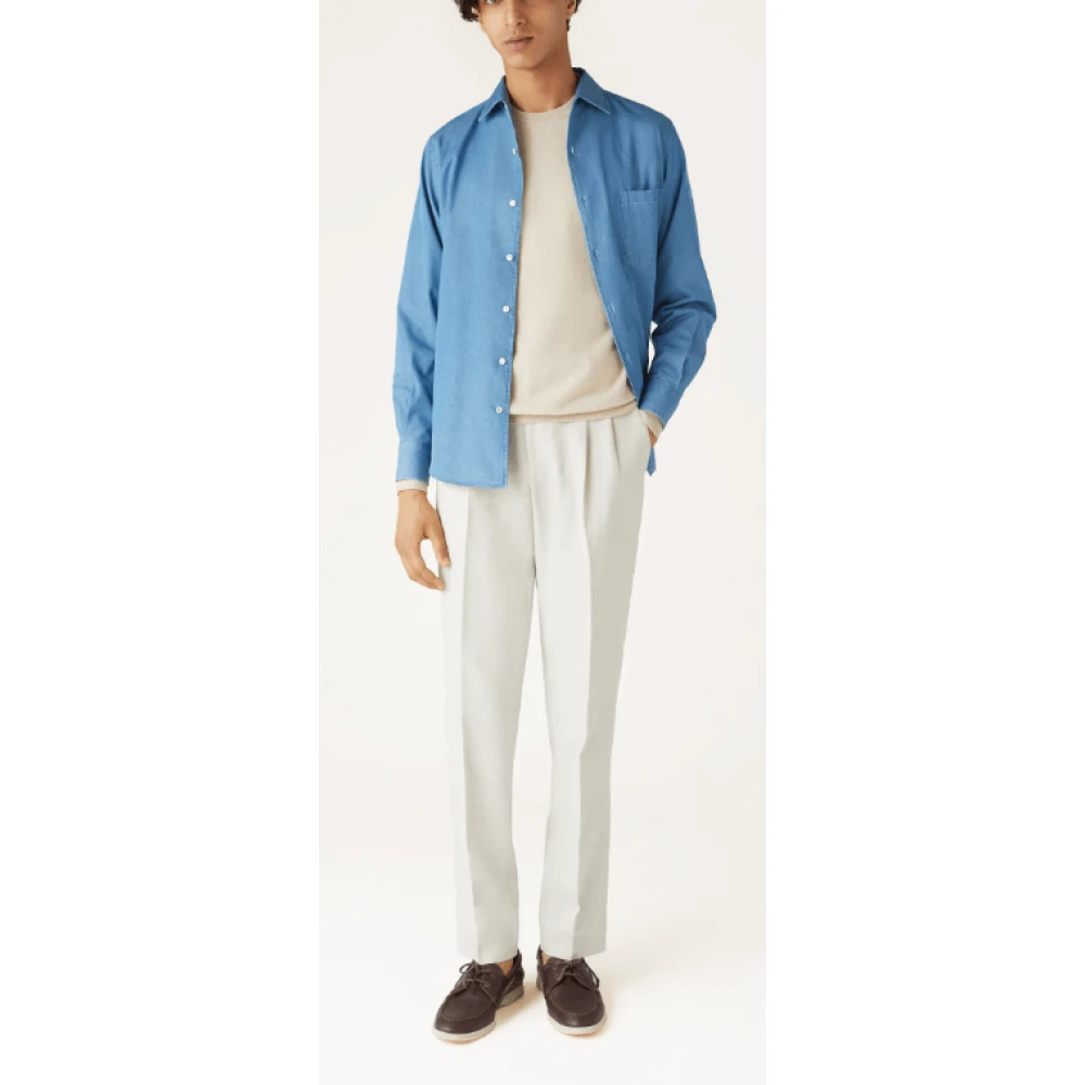 Loro Piana Blauw Katoen-Denim Vrijetijdsshirt Blue Heren
