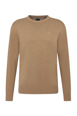 pull-en-coton-classique-sable-marron-avec-broderie-logo