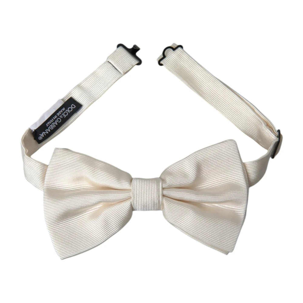 Dolce & Gabbana Zijden Vlinderdas met Metalen Klem White Heren