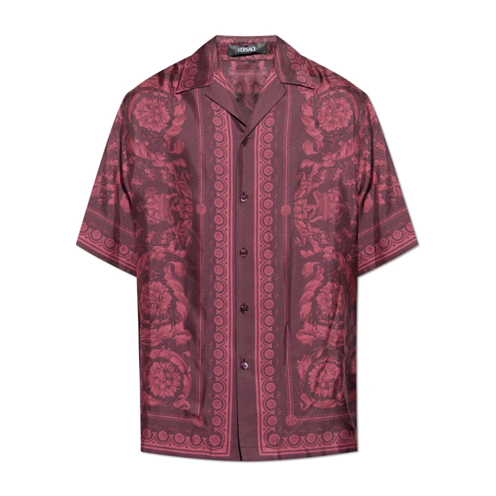 Versace Zijden shirt met korte mouwen Red Heren