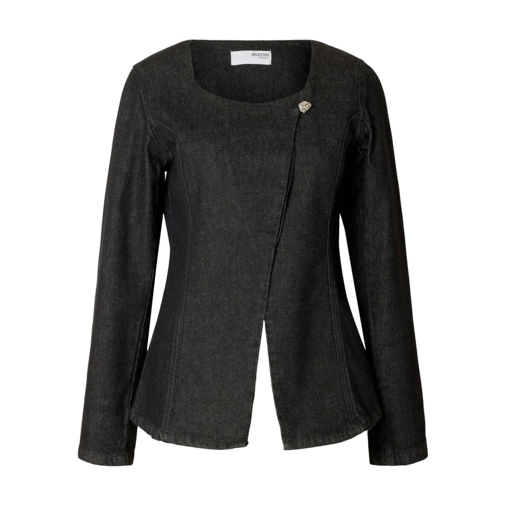 Selected Femme Denim Blazer Slfcora U-Neck Fitted Black Dames