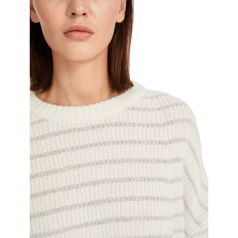 Marc Cain Gestreepte Oversized Gebreide Trui White Dames