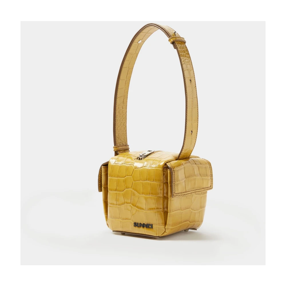 Sunnei Croc Gouden Kubusvormige Tas met Verstelbare Schouderband Yellow Dames