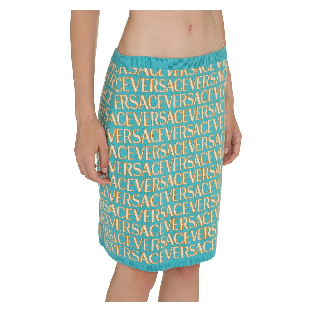 Versace Logo Jacquard Gebreide Minirok Blue Dames