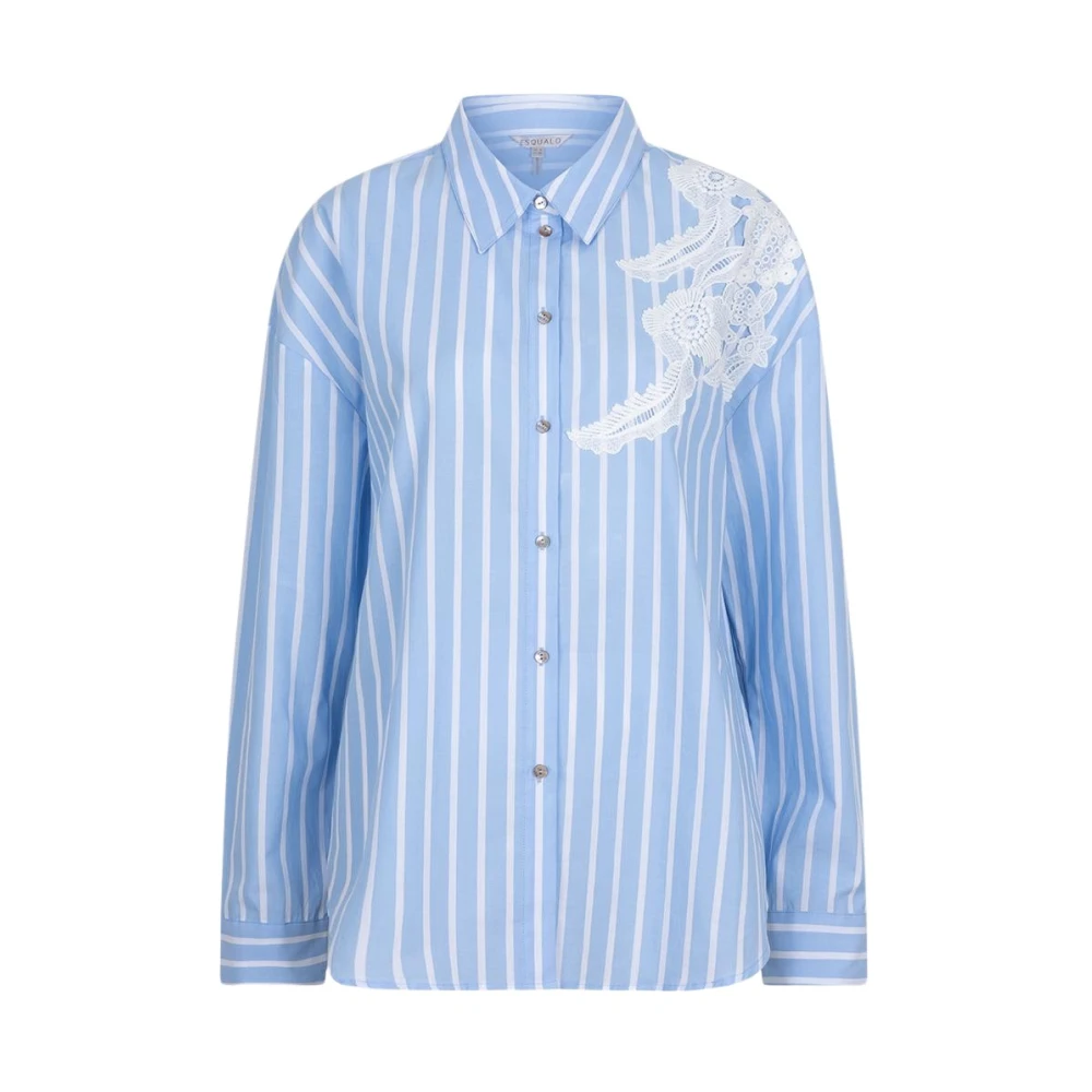 Esqualo Gestreepte kanten patch blouse Blauw Wit Blue Dames