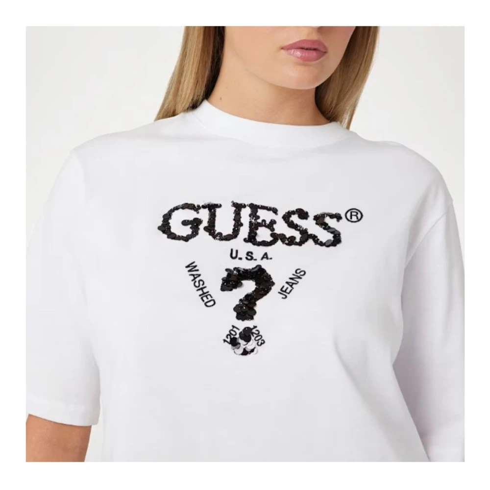Guess Relaxed fit pailletlogo tee White Dames