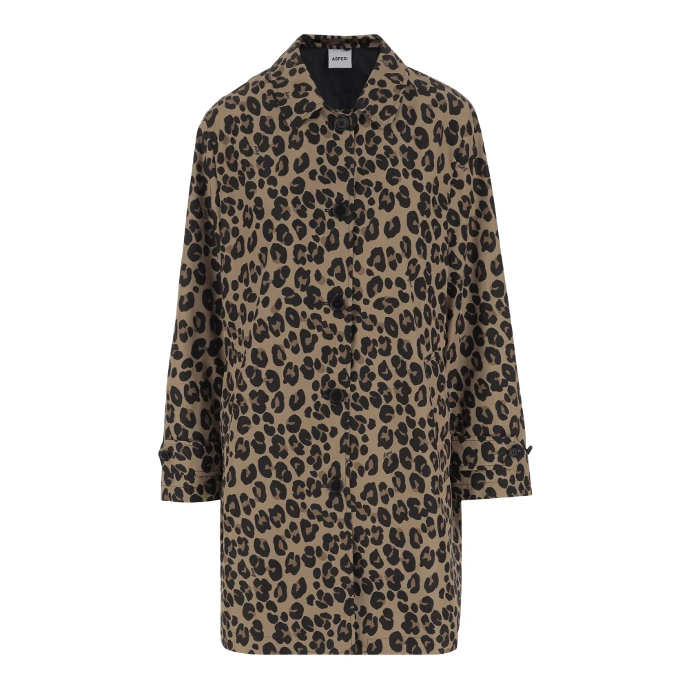 Aspesi Nylon Jas Met Luipaardprint Brown Dames