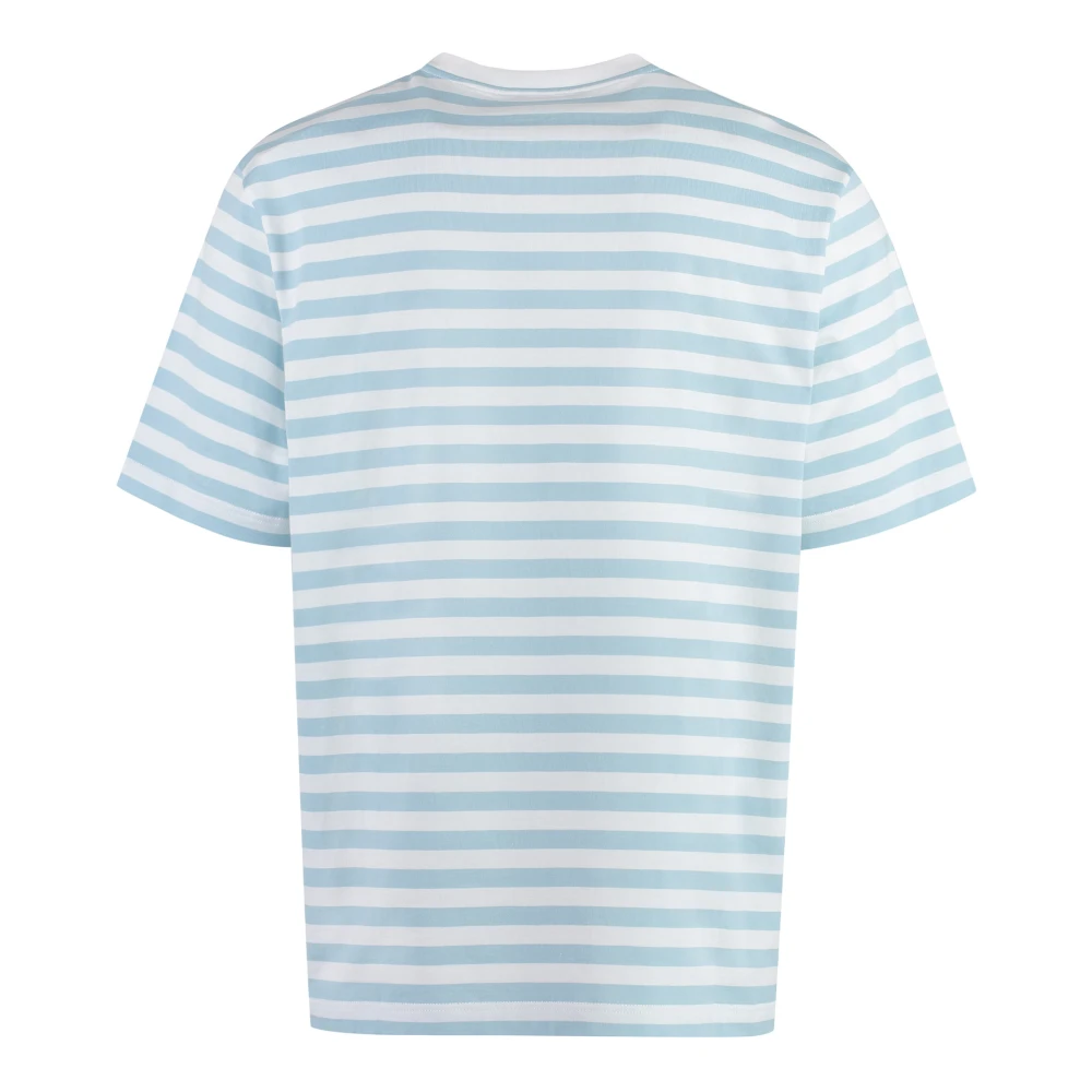 Versace Gestreept katoenen T-shirt met geribbelde halslijn Blue Heren