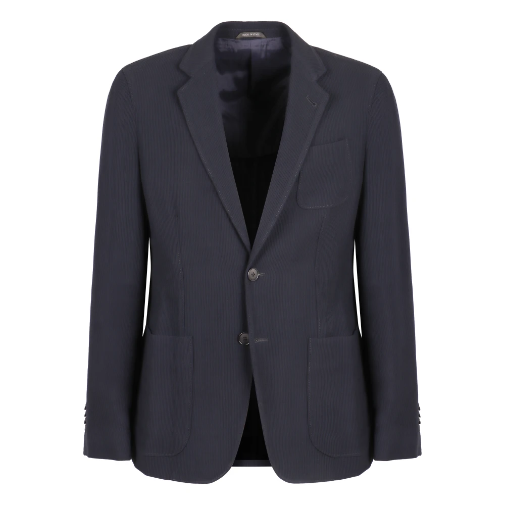 Giorgio Armani Ribgebreide Reverskraag Blazer Blue Heren