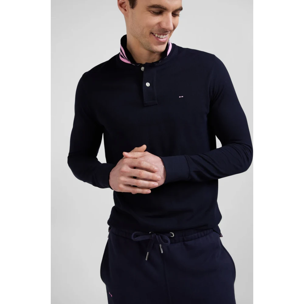 Eden Park Lange mouwen polo van katoenpiqué Blue Heren