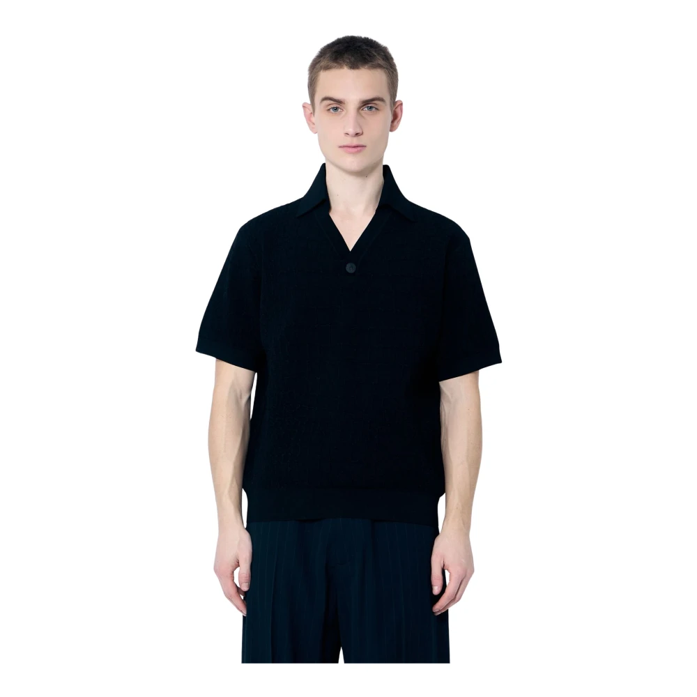 Jacquemus Gestructureerde Gebreide Polo Shirt Top Black Heren