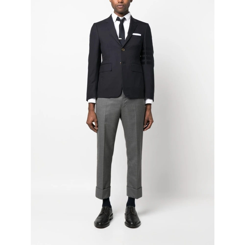 Thom Browne Blauwe Wollen Jas met Webstrepen Blue Heren
