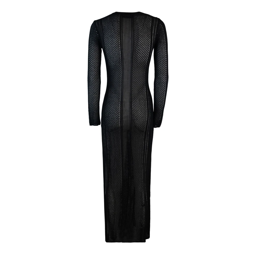 Marella Zwarte Gebreide Jurk met Pointelle Detail Black Dames
