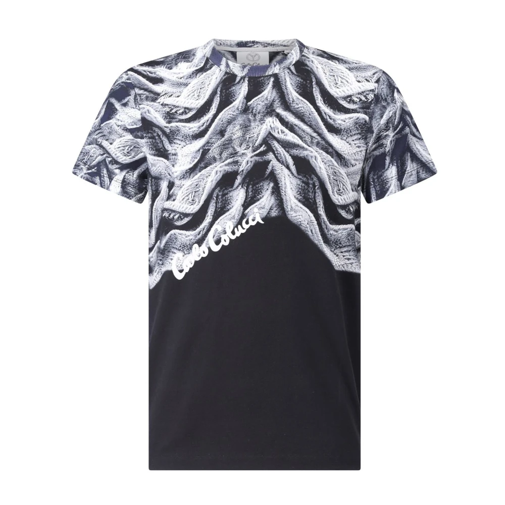 Carlo colucci Innovatief Gebreid T-Shirt met Subtiel Print Black Heren