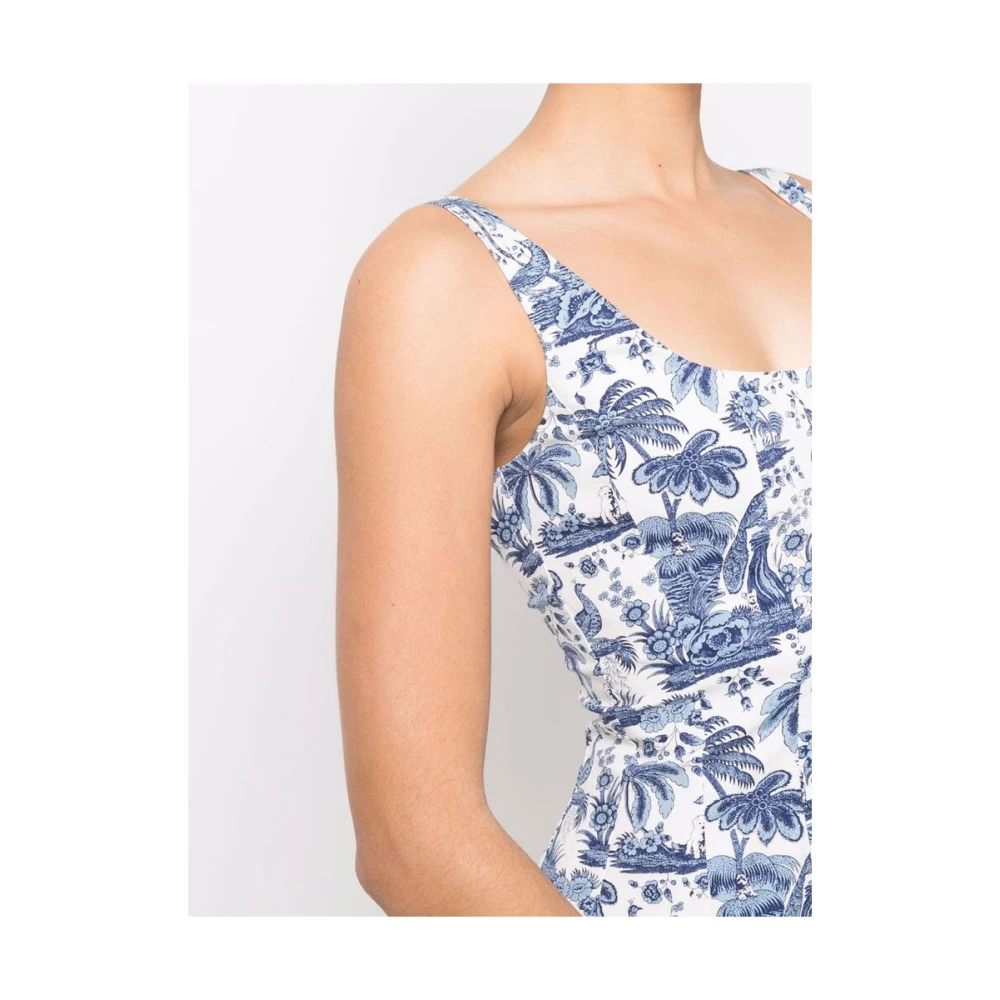 Staud Botanische Print Vierkante Hals Jurk Blue Dames