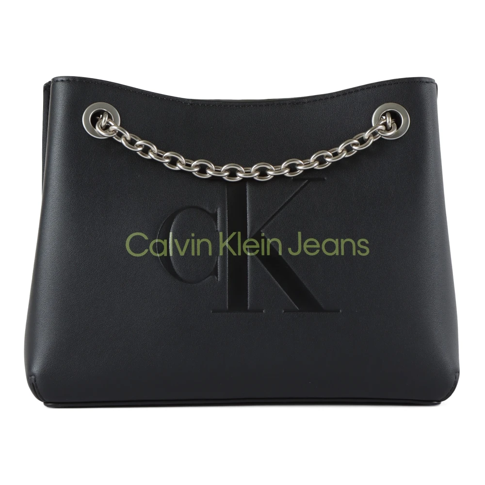 Calvin Klein Jeans Schoudertas van imitatieleer met reliëflogo Black Dames