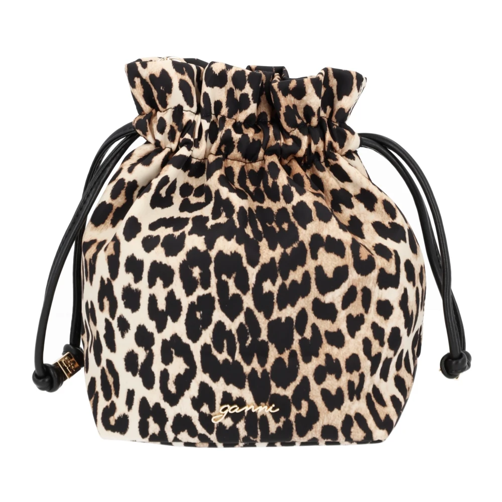 Ganni Women's Brown Bucket Bags, One Size, Printed Nylon Pouch