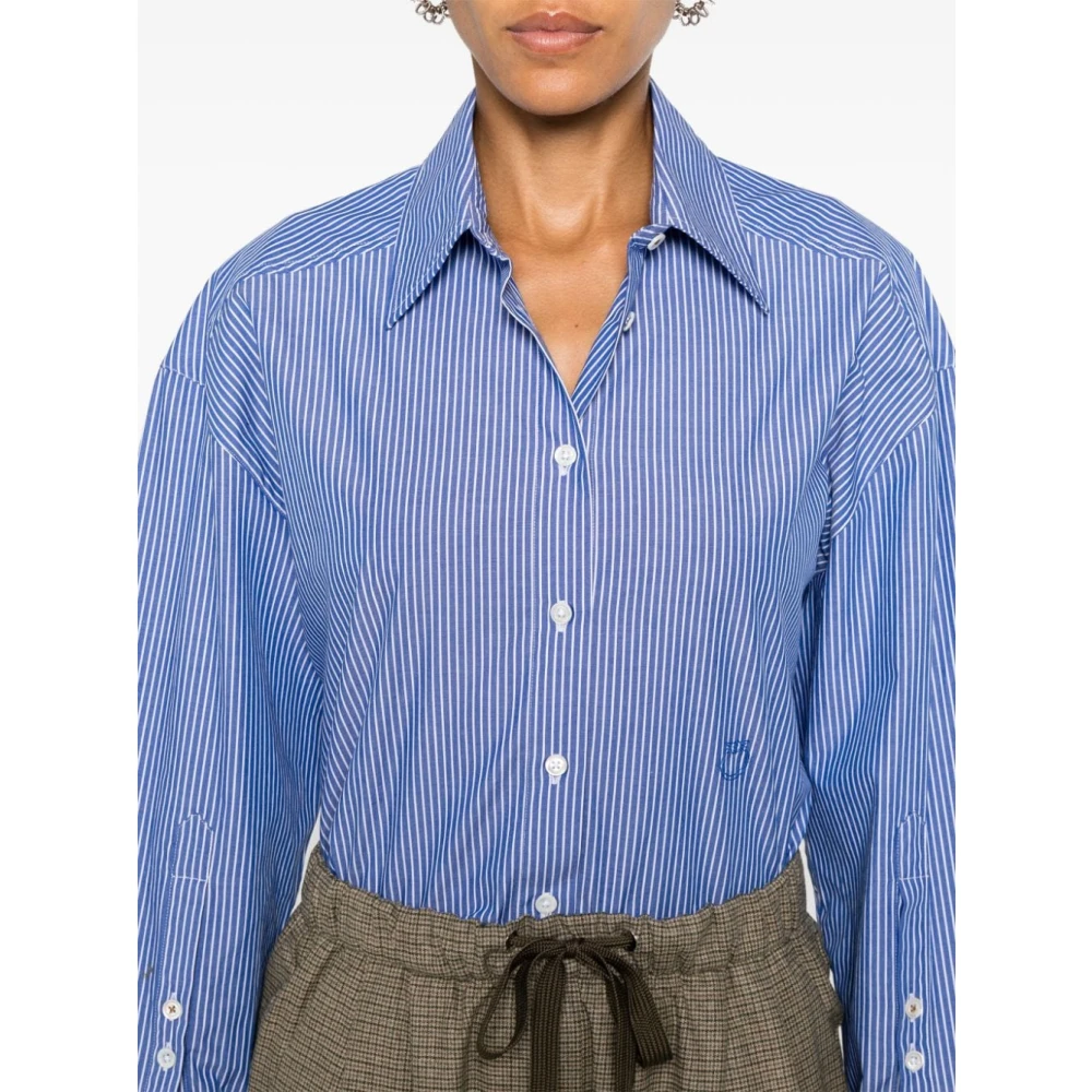 pinko Blauw Gestreept Overhemd Klassieke Kraag Blue Dames