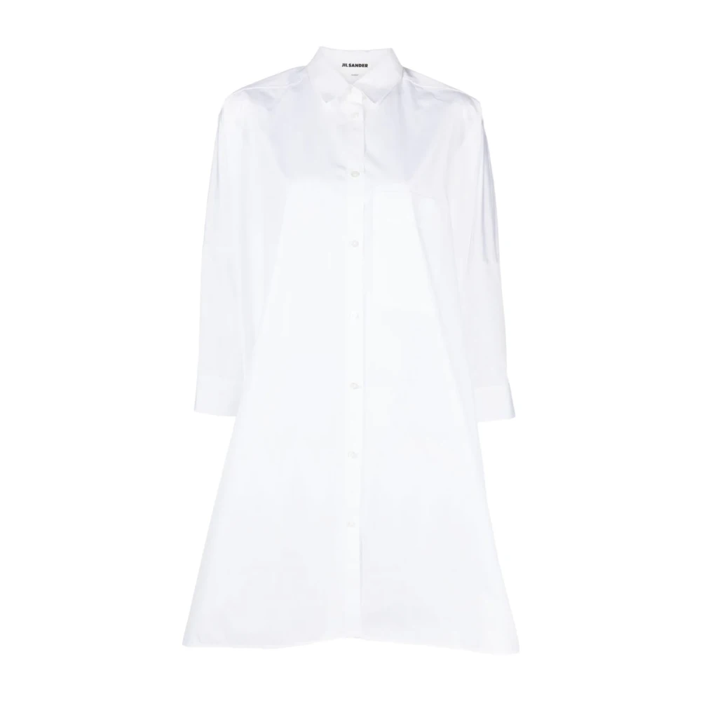 Hvid Skjortekjole med Knapper og Lommer