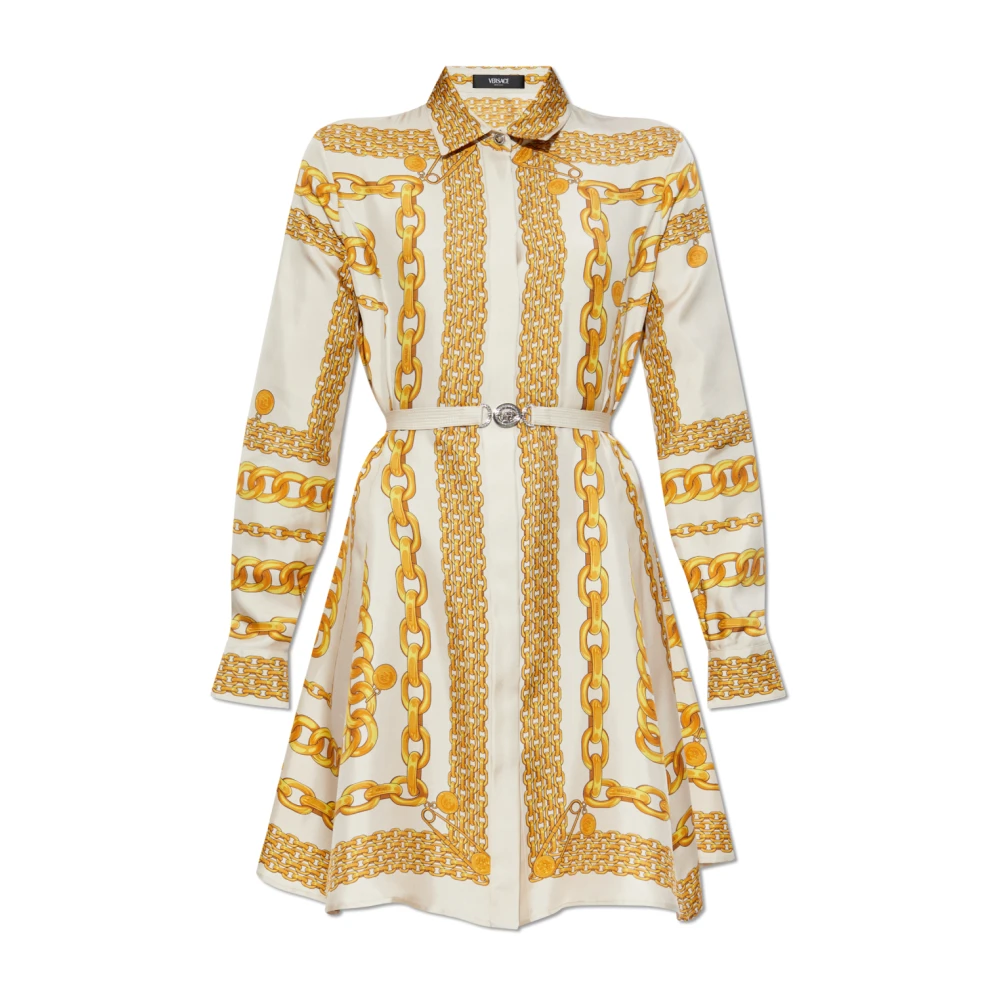 Versace Jurk met gouden ketting strepen print Yellow Dames