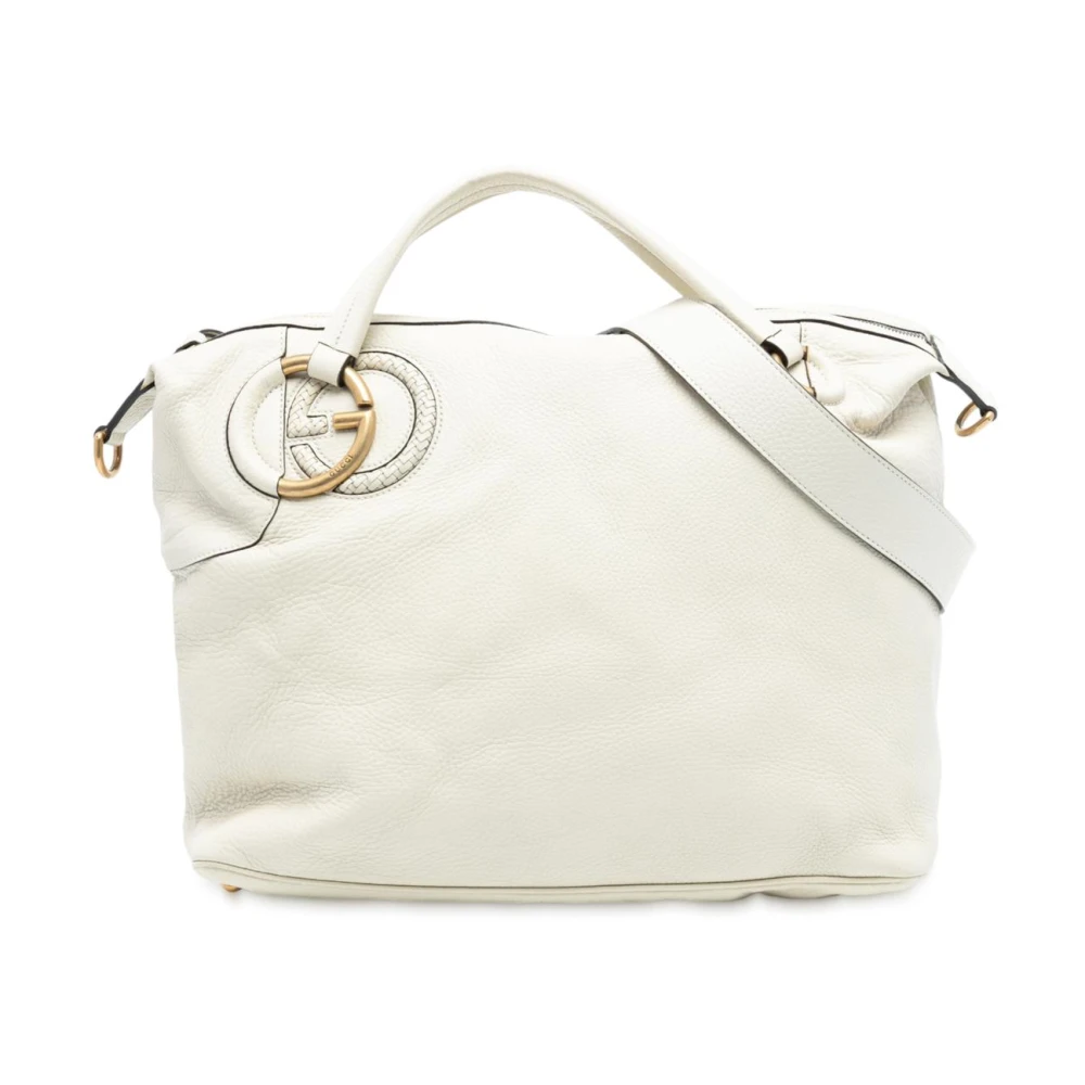 Gucci Vintage Women's White Pre-Owned Structured Leather Satchel