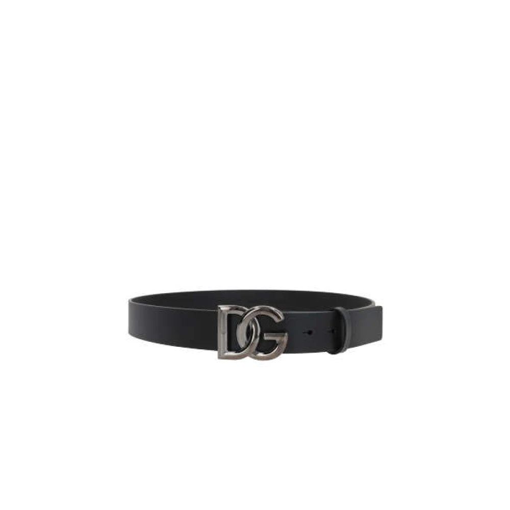 Dolce & Gabbana Riem van glad leer met gekruiste metalen logo gesp Black Heren