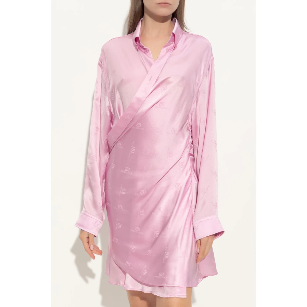 Balenciaga Zijden jurk in overhemdstijl Pink Dames