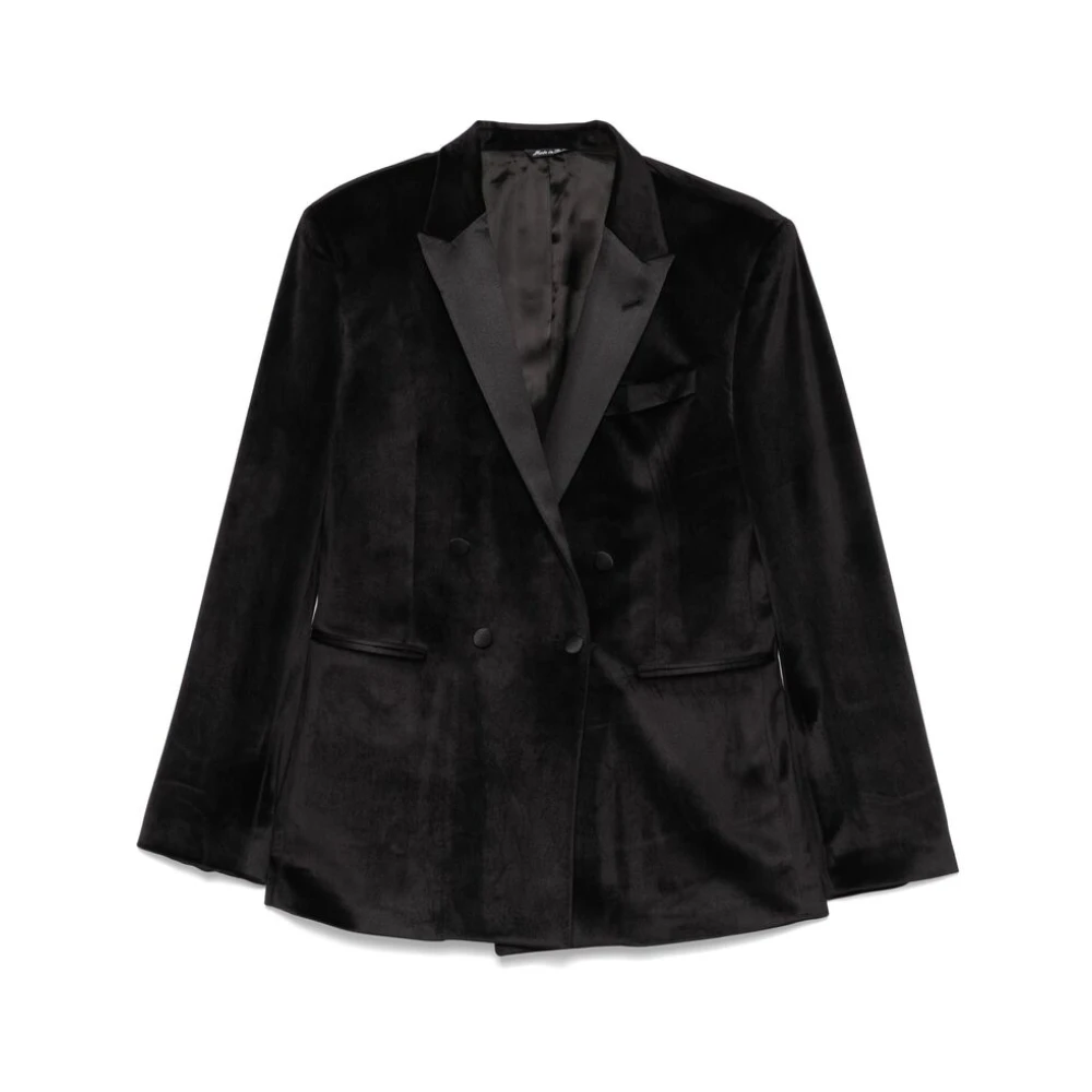Reveres 1949 Zwarte double-breasted jas met zakken Black Heren