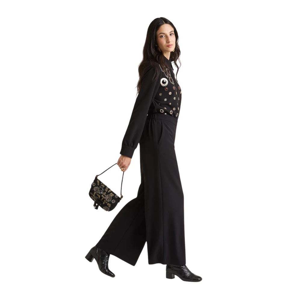 Maliparmi Women's Black Wide Trousers, 2XS, Cady Trousers