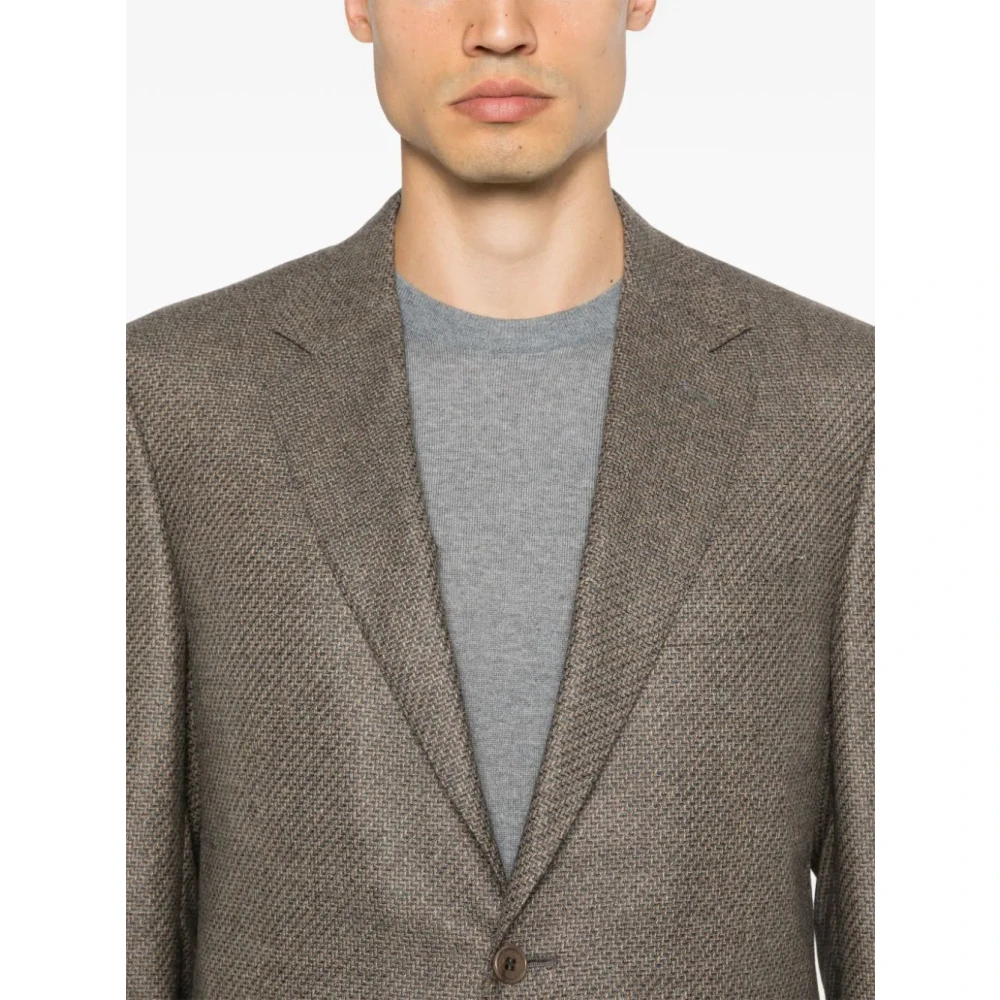 Canali Multicolor Wol Blazer Reverskraag Brown Heren