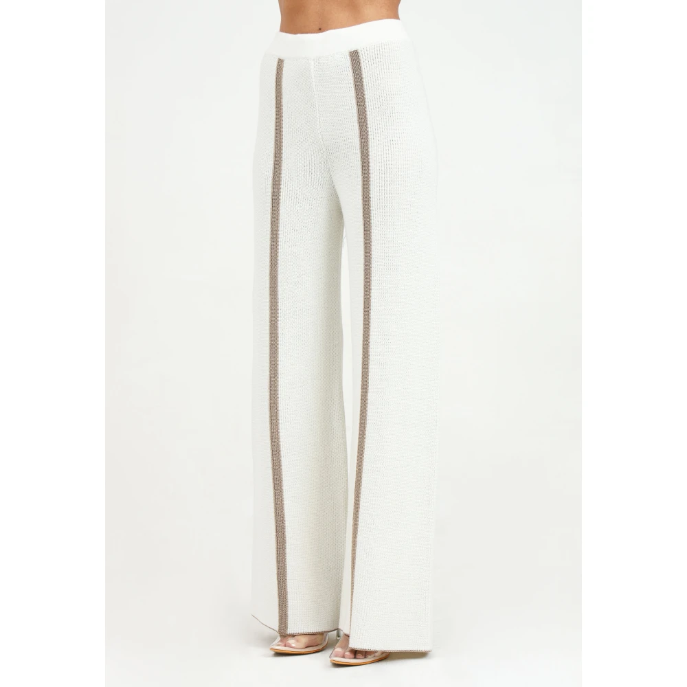 Akep Elegante Gebreide Wijde Pijp Broek Beige Dames
