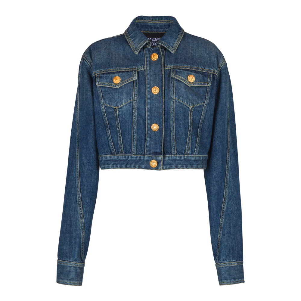 Balmain Geknipte vervaagde spijkerjas Blue Dames