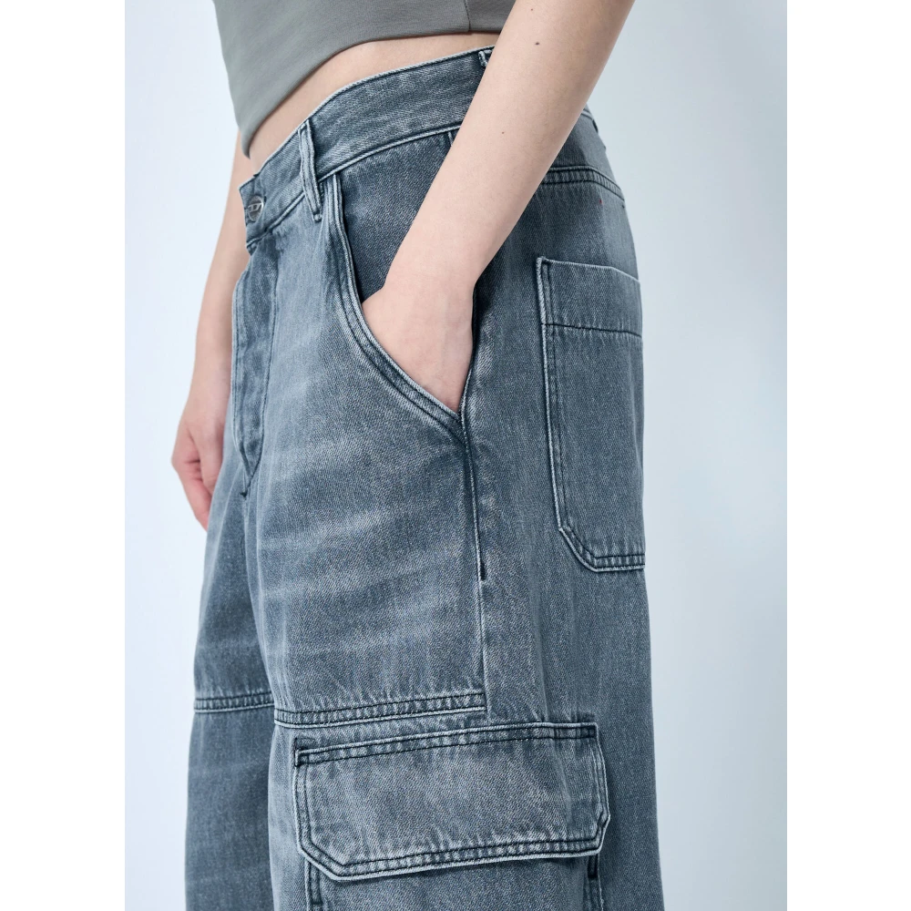 Diesel Wijde Cargo Jeans met Logo Print Gray Dames