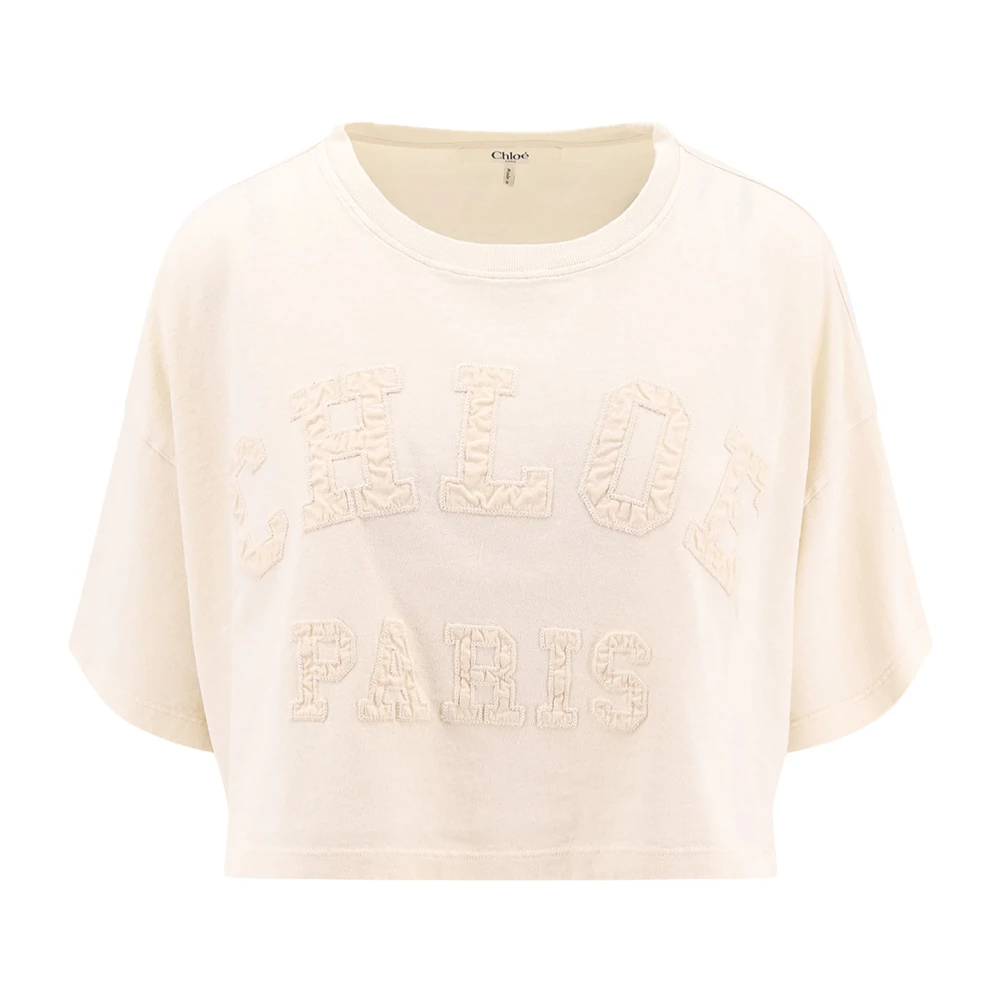 Chloé Organische Katoen Logo Patch T-Shirt Beige Dames