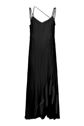 bretelles-plissees-longue-robe-noire