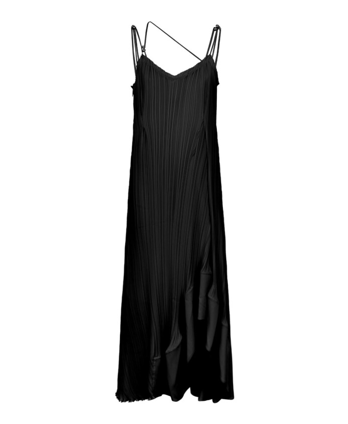 straps-pleated-long-black-dress