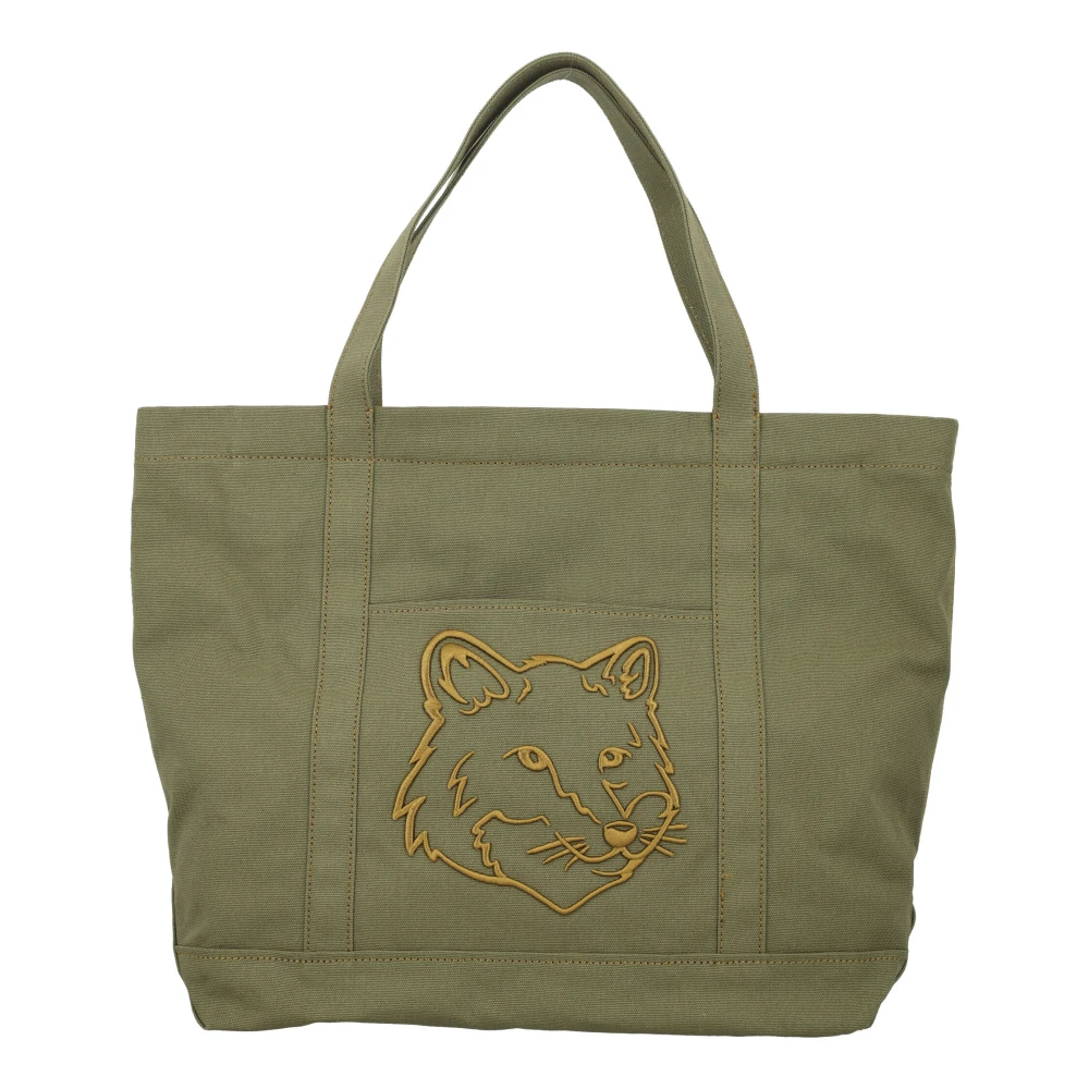 Maison Kitsuné Olijfgroene Fox Head Tote Bag Green Heren