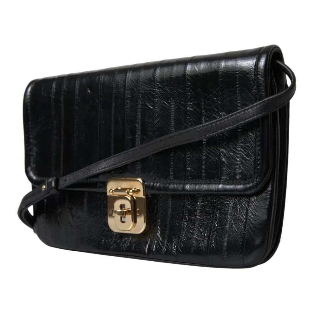 Dolce & Gabbana Elegante Schoudertas van Zwart Leer Black Dames