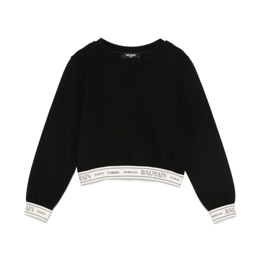 Balmain Girls Black Crop Top With Logo Band - Kids Sweatshirts - 10 Y - Kids