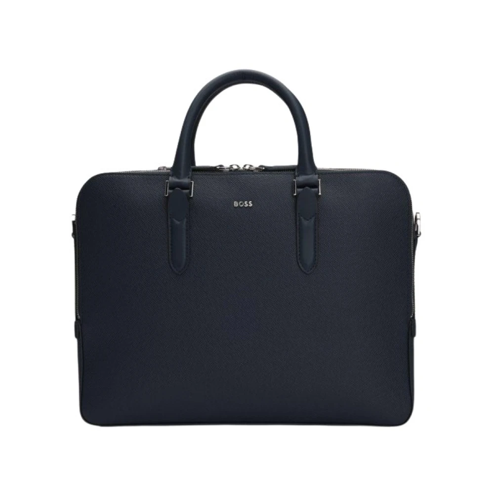 Hugo Boss Leren documenthouder met logoprint Blue Heren